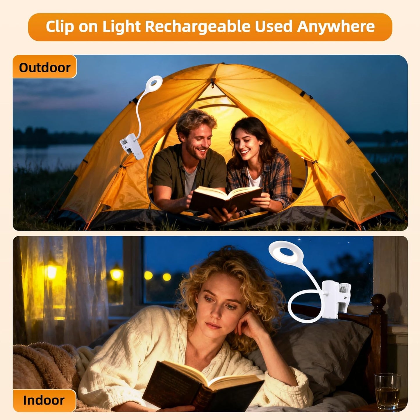Akynite Desk Lamp LED Clip on Light, 5 Modes 5 Brightness Dimmable Clamp Light, Rechargeable Battery Flexible Clip on Reading Lamp for Bed Headboard Bunk Bed at Night for Kids (Black)