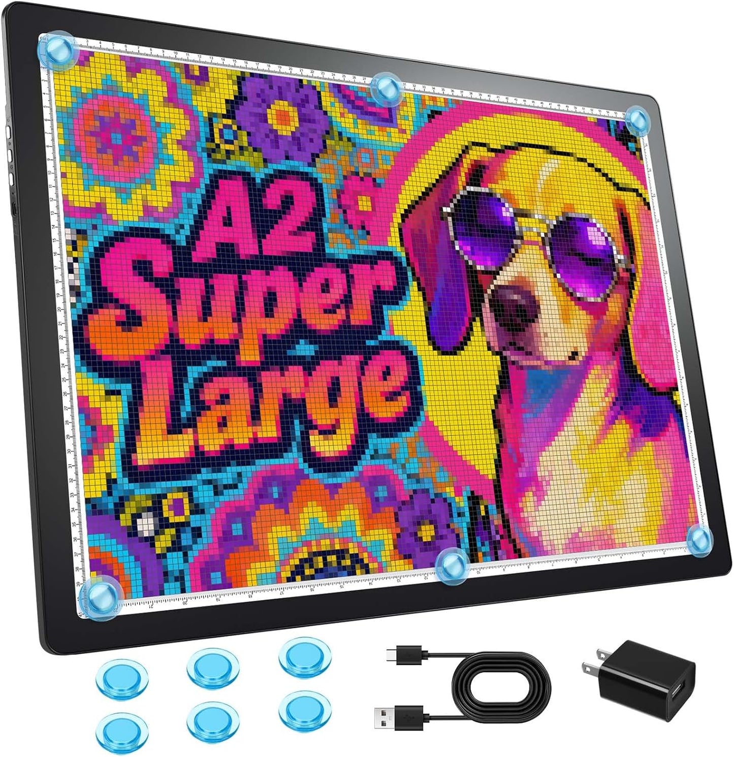 Bylitodt Rechargeable A3 Light Pad, Diamond Art Light Board, 16.7x13.5 inch Lightbox for Tracing and Drawing with 3 Colors & 6 Brightness, Tracing Pad for Weeding Vinyl, Diamond Painting Accessories