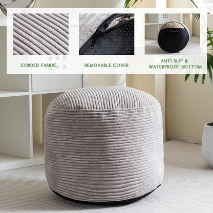 HIGOGOGO Round Stuffed Pouf Ottoman, Corduroy Poufs with Foam Chunk Filling, Furry and Fluffy Pouf Foot Stool Storage Ottoman, 20 X 15 Floor Poufs Foot Rest for Living Room, Dark Grey