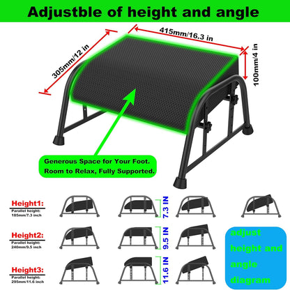 Under Desk Footrest with Memory Foam,Adjustable 10-Level Ergonomic Foot Rest for Office & Gaming Desk for Leg Rest,Reinforced Metal Frame,Non-Slip Base Extra Large（Black No Baseplate
