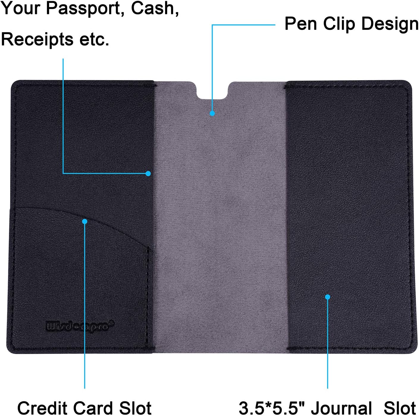 Wisdompro Journal Cover, 2 Pack PU Leather Notebook Cover for Field Notes, or other 3.5" x 5.5" Pocket Notebooks - Black