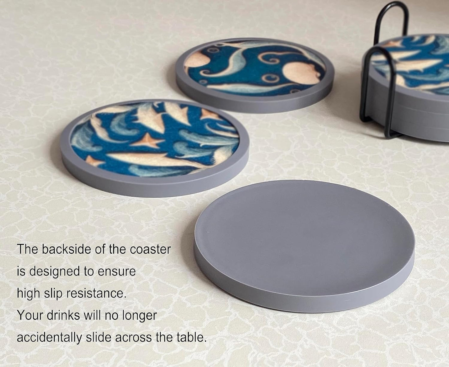 Absorbent Coasters for Drinks with Holder - 6packs, Silicone Coaster with Soft Felt Insert, Black (Coasters with Holder, Black)