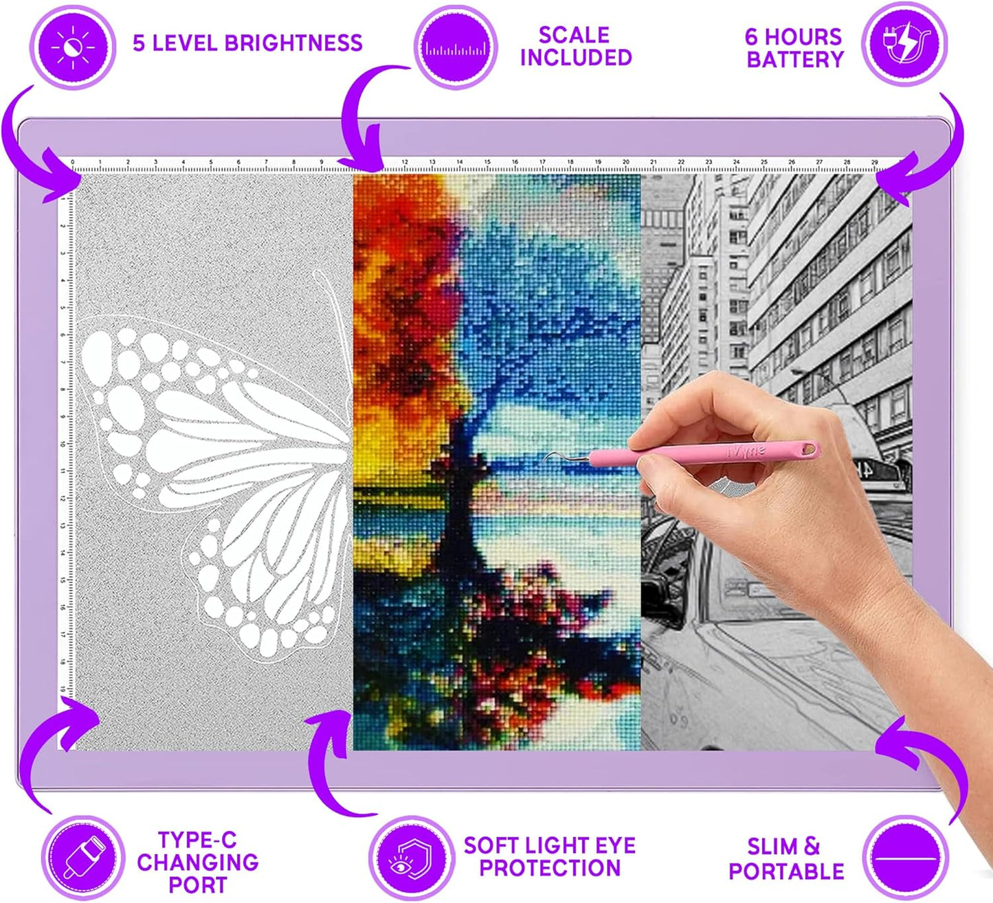 iVyne Rechargeable A4 Light Pad for Tracing & Weeding - LED Light Board for Weeding Vinyl - for Cricut Vinyl Weeding Tools - Ultra-Thin & Portable - Perfect for Artists & Crafters - Pink
