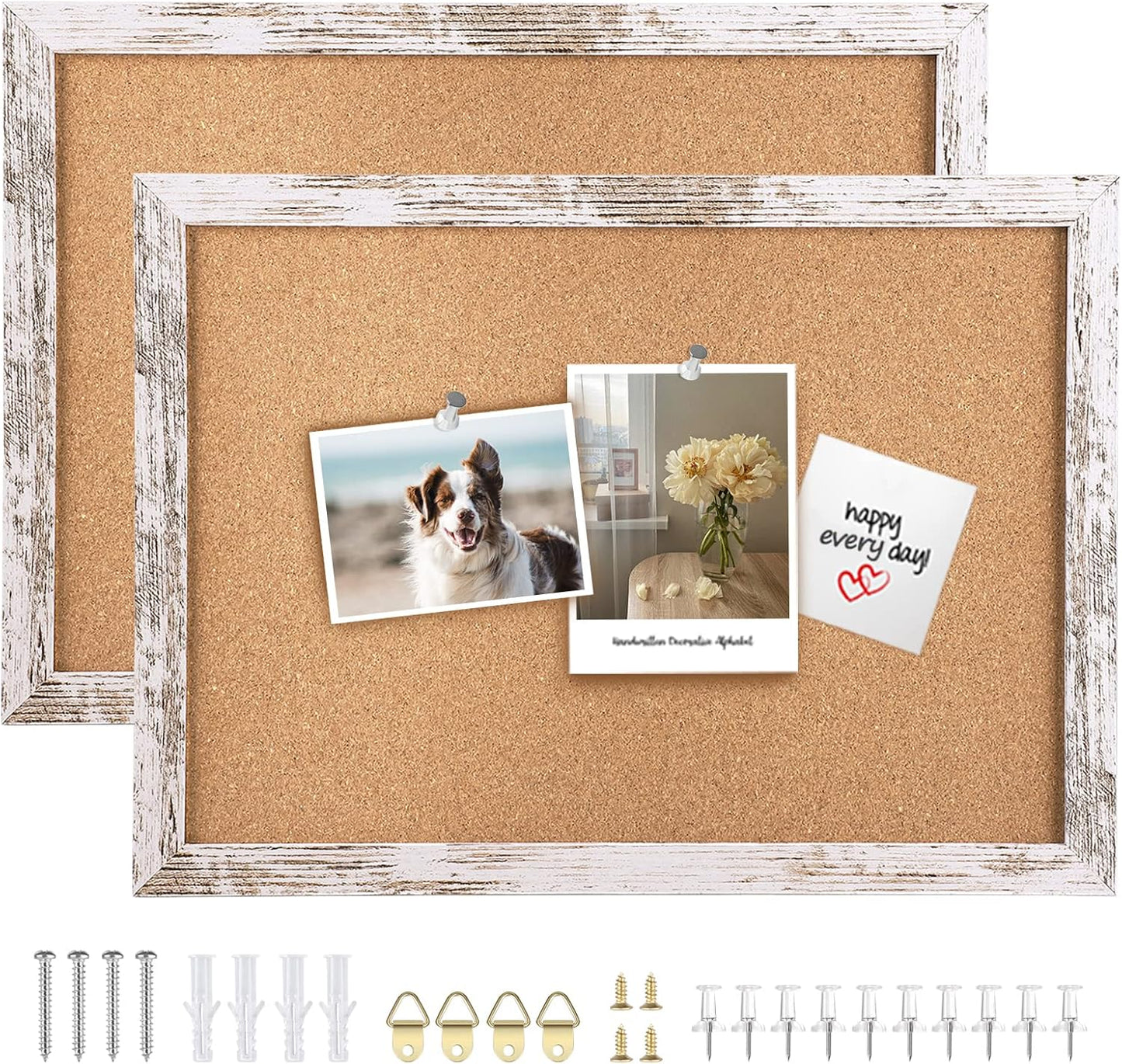 Cork Board Bulletin Board, 11.8x8.6 inches Mini Decorative Hanging Framed Cork Boards for Walls, Pin Board Vision Board for School Home Office, Bulletin Board with Wooden Frame(2230,WH,1p)