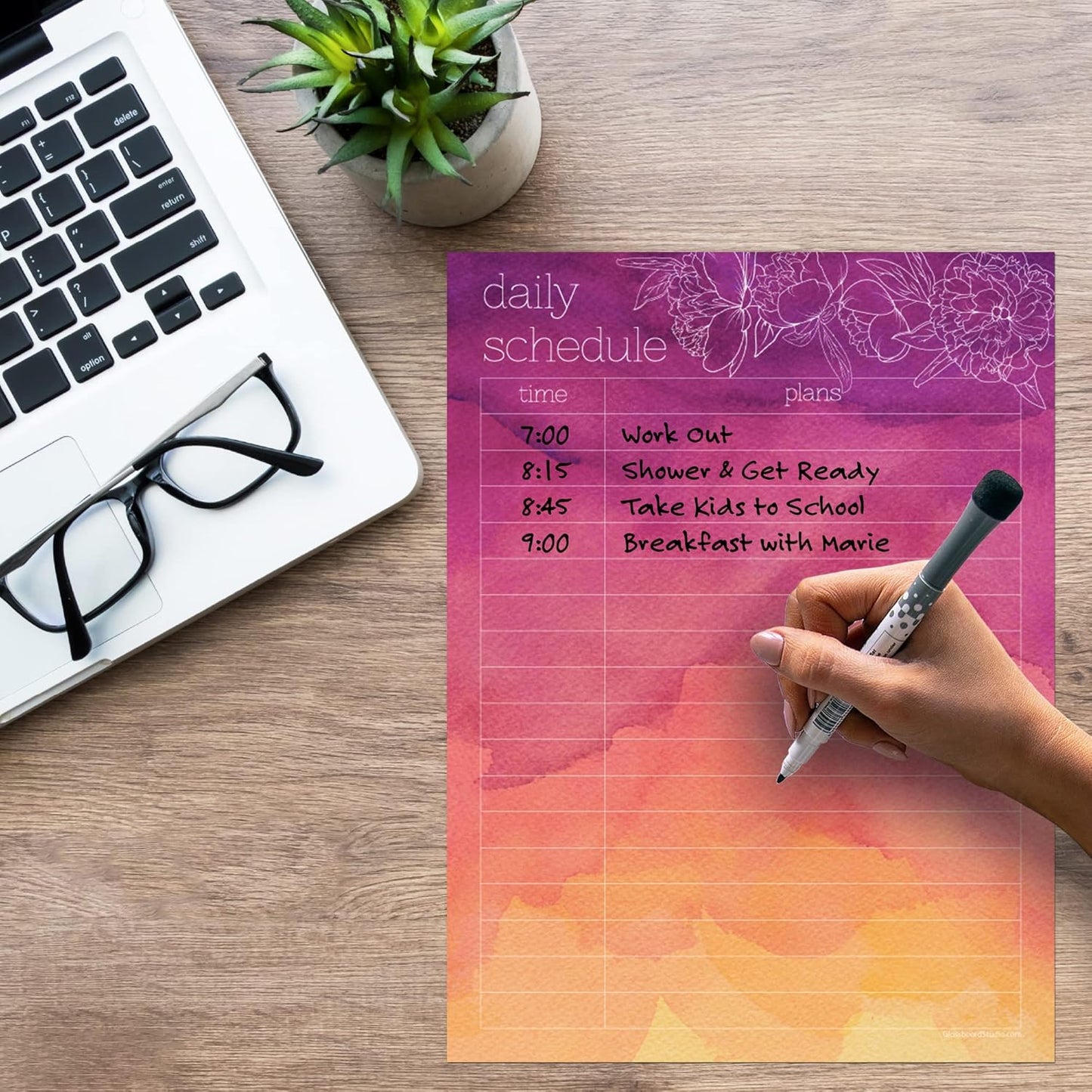 Dry Erase Daily Schedule Planner Sticker Decal by Glassboard Studio | Removable & Reusable | Magnetic Fine-Tip Marker Included (9 x 12 inches, White)