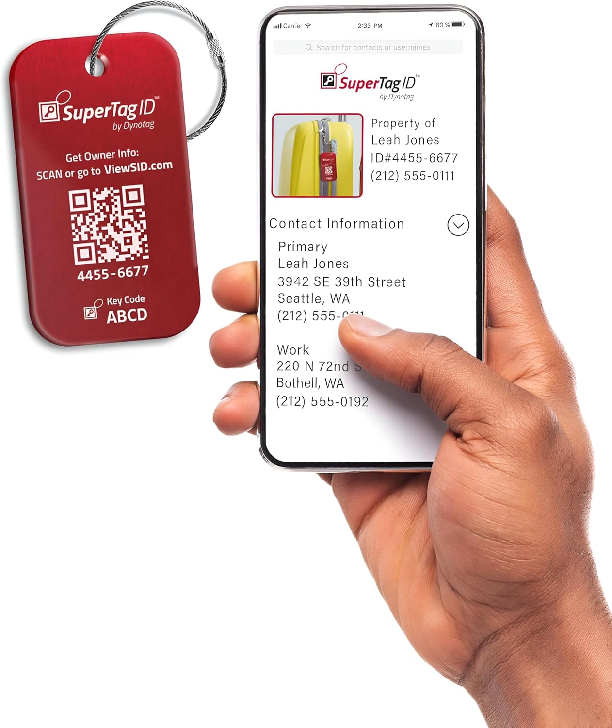 Dynotag® Sentry Series Solid Metal Web Enabled Smart Luggage Tag ID + Steel Loop, Anodized Aluminum with DynoIQ™ & Lifetime Recovery Service (Sapphire Blue)