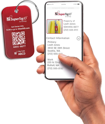 Dynotag® Sentry Series Solid Metal Web Enabled Smart Luggage Tag ID + Steel Loop, Anodized Aluminum with DynoIQ™ & Lifetime Recovery Service (Sapphire Blue)