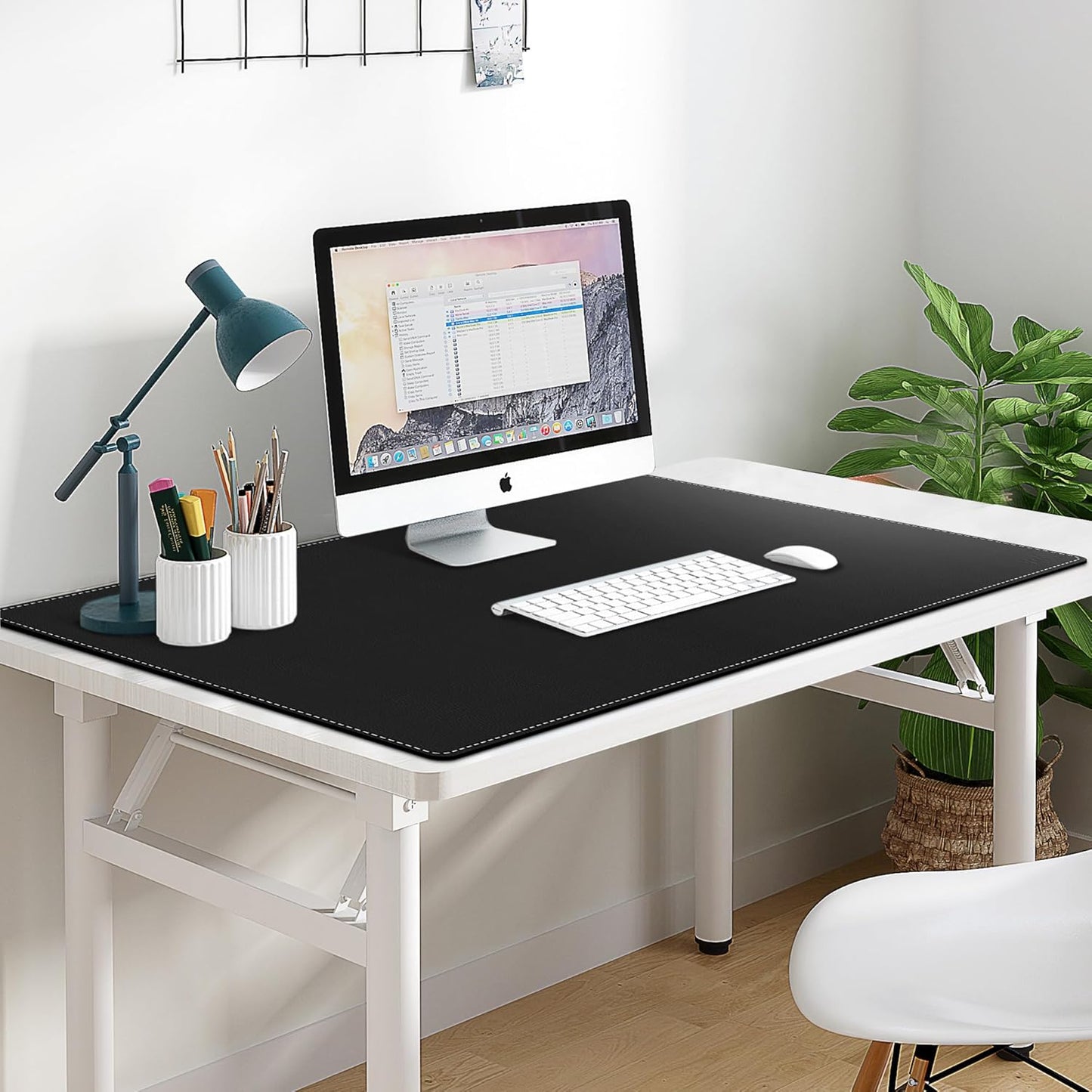 Vyaaa PU Leather & Cork Desk Mat, 39.4"x15.7" Dual Sided Computer Desk mat, Waterproof Large Mouse Pad, Non-Slip Office Desk pad, Office Desk Protector for Work/Gaming/Home (Black)