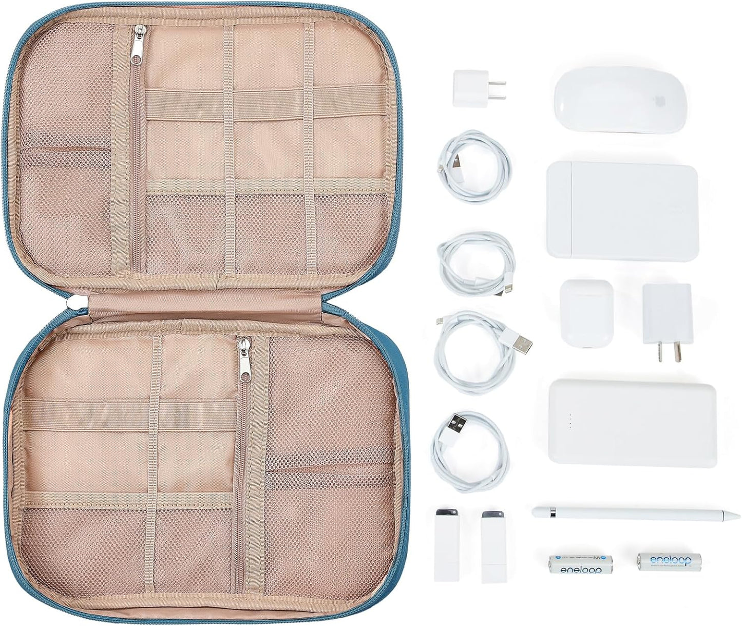 NISHEL Travel Cord Organizer Case, Tech Electronic Bag, Essentials for Charger, Cable, Phone, Hard Drive, USB, SD Card, Pink