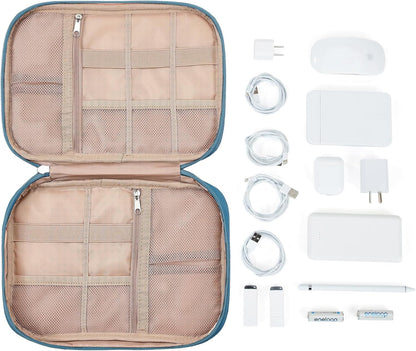 NISHEL Travel Cord Organizer Case, Tech Electronic Bag, Essentials for Charger, Cable, Phone, Hard Drive, USB, SD Card, Pink