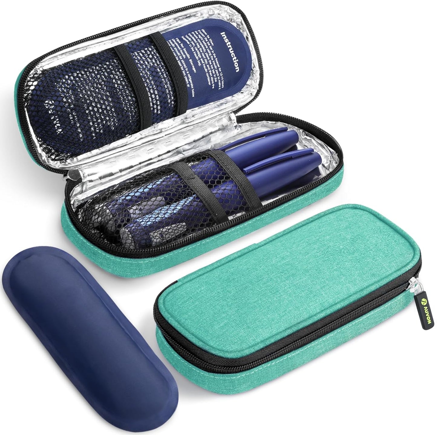 AUVON Insulin Cooler Travel Case with 2 x 90g TSA Approved Ice Packs, Diabetic Medication Insulated Cooling Bag for Insulin Pens and Diabetic Supplies Storage, Compact for Daily Life and Trips