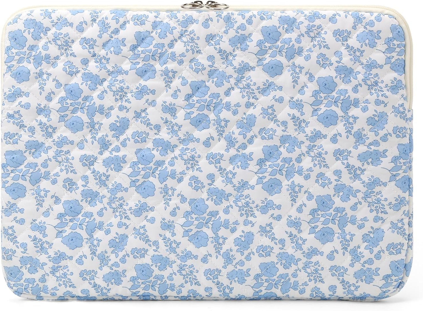 Puffy Laptop Sleeve 13 Inch Cute Quilted Laptop Protective Case Padded Floral Computer Sleeve for MacBook (A-Blue, 13 Inch)