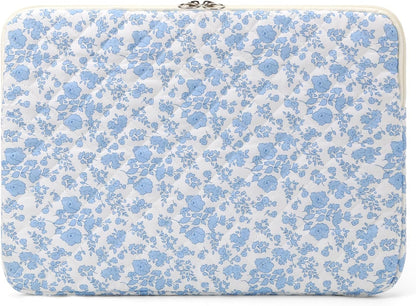 Puffy Laptop Sleeve 13 Inch Cute Quilted Laptop Protective Case Padded Floral Computer Sleeve for MacBook (A-Blue, 13 Inch)