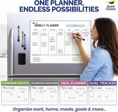 Magnetic Weekly Planner for Fridge - 17x12” Stain-Resistant Dry Erase Whiteboard Fridge Calendar with Large Writing Space for Schedules, Chores & Meals - Includes 4 Markers & Eraser