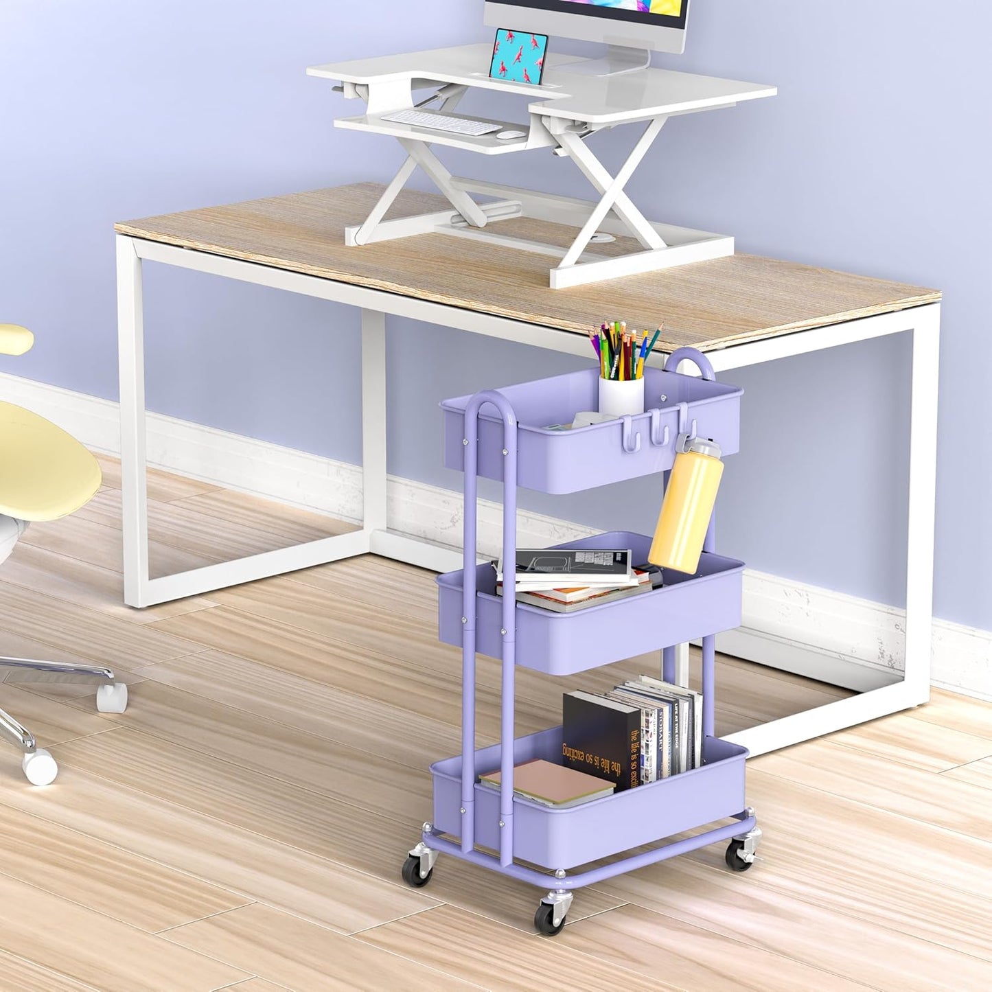 Simple Houseware 3-Tier Heavy Duty Metal Utility Rolling Cart, White