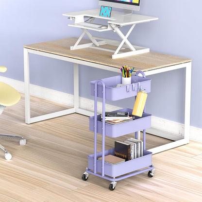 Simple Houseware 3-Tier Heavy Duty Metal Utility Rolling Cart, White