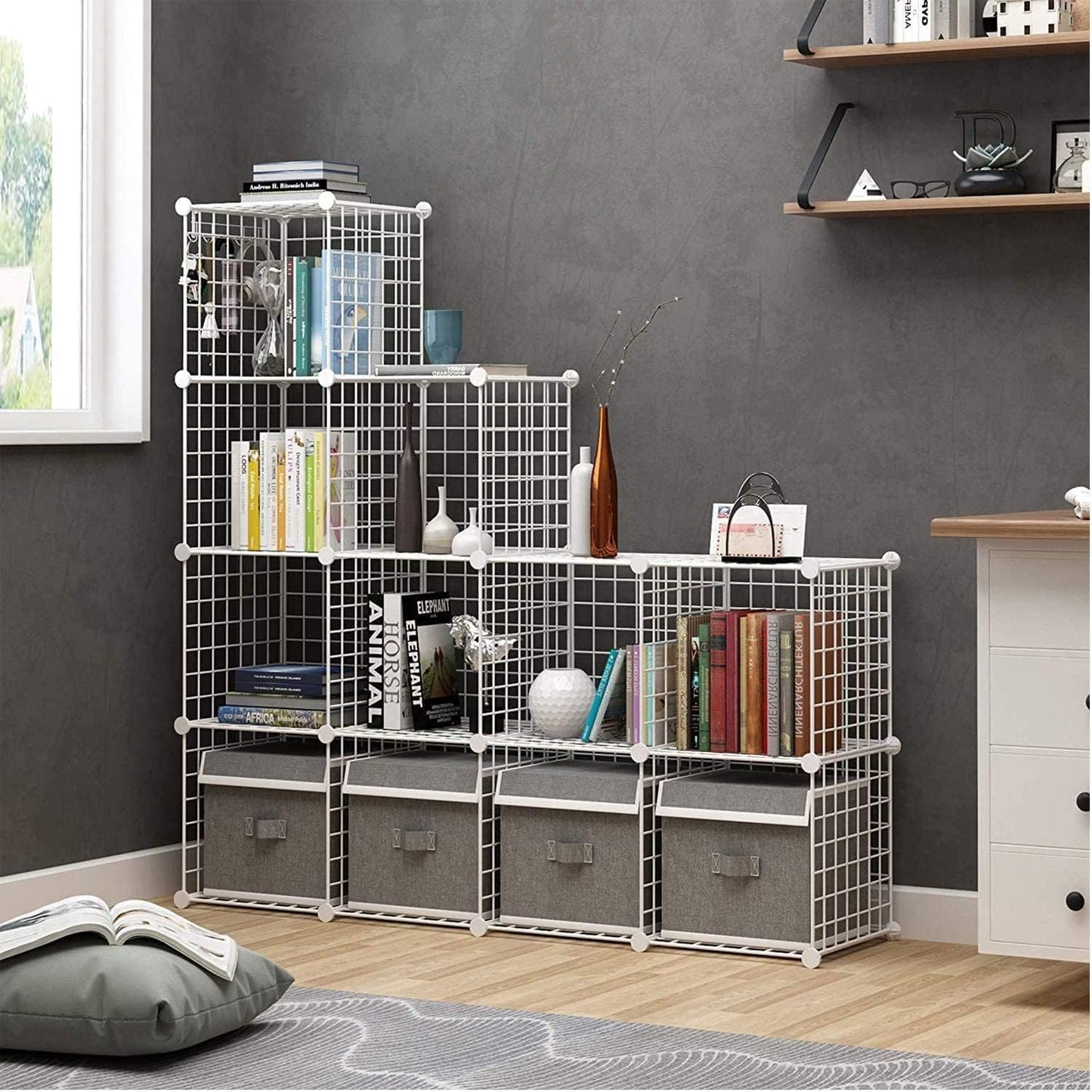 C&AHOME Wire Cube Storage, 12-Cube Storage Organizer Metal, C Grids Storage Bins Shelving, Modular Bookshelf Shelf, Closet Cabinet Ideal for Bedroom, Office 36.6”L x 12.4”W 48.4”H Black