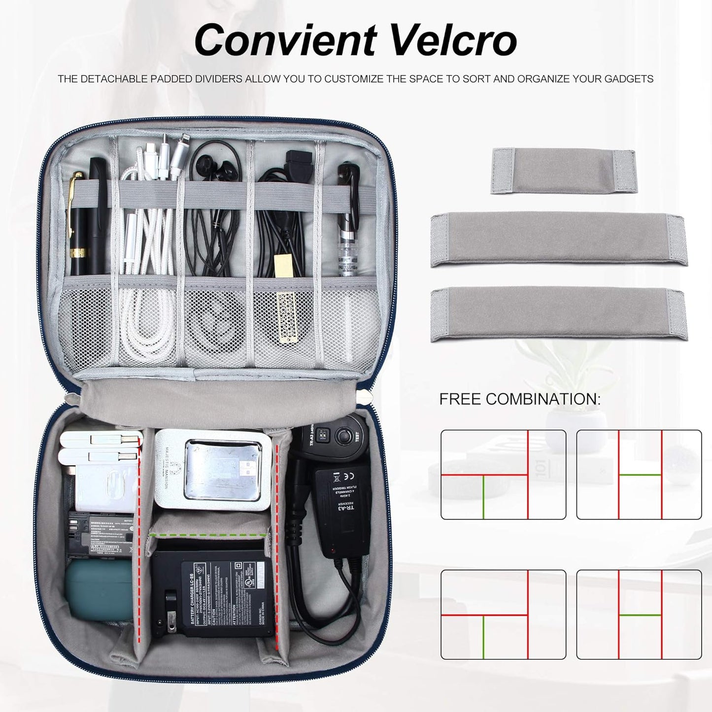 SELLYFELLY Electronic Bag Travel Cable Accessories Bag Waterproof Double Layer Electronics Organizer Portable Storage Case for Cable, Cord, Charger, Phone, Adapter, Power Bank, Kindle, Hard Drives
