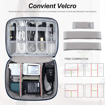 SELLYFELLY Electronic Bag Travel Cable Accessories Bag Waterproof Double Layer Electronics Organizer Portable Storage Case for Cable, Cord, Charger, Phone, Adapter, Power Bank, Kindle, Hard Drives
