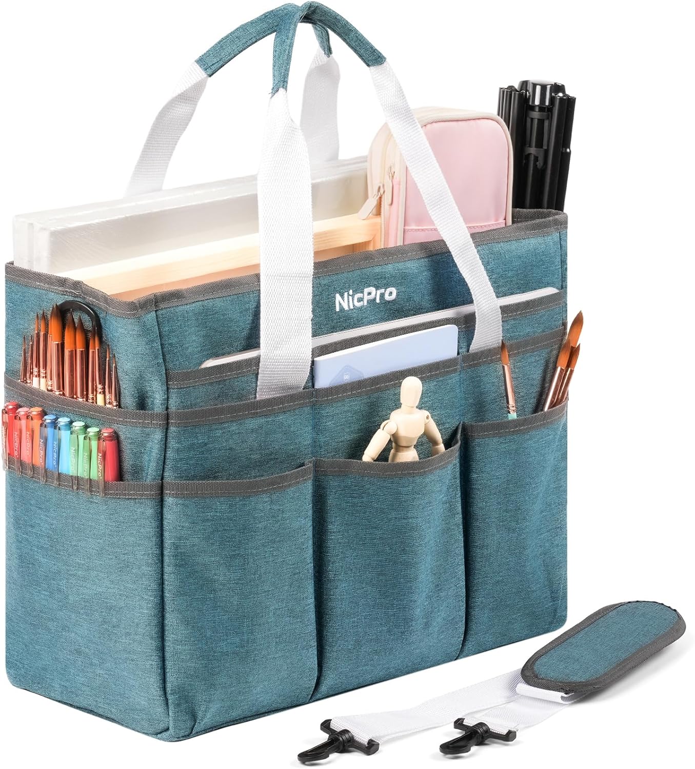 Nicpro Craft Organizer Art Bag, Tote Bag For Art Supply Storage, Portable Supply Organizers Caddy with Multiple Pockets, Craft Bag for Drawing, Scrapbooking, Journal, Sewing, School, Office Supplies