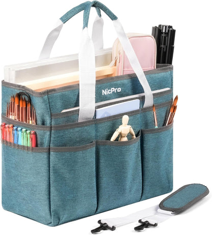 Nicpro Craft Organizer Art Bag, Tote Bag For Art Supply Storage, Portable Supply Organizers Caddy with Multiple Pockets, Craft Bag for Drawing, Scrapbooking, Journal, Sewing, School, Office Supplies