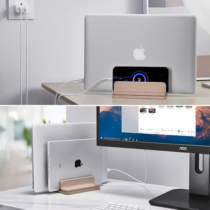 Leather Vertical Laptop Stand,Dual Laptop Holder Stand,Laptop Organizer with Adjustable Dock (18-26mm/0.7-1 in) for All MacBook/Tablet/Surface/Dell/iPad (Apricot)