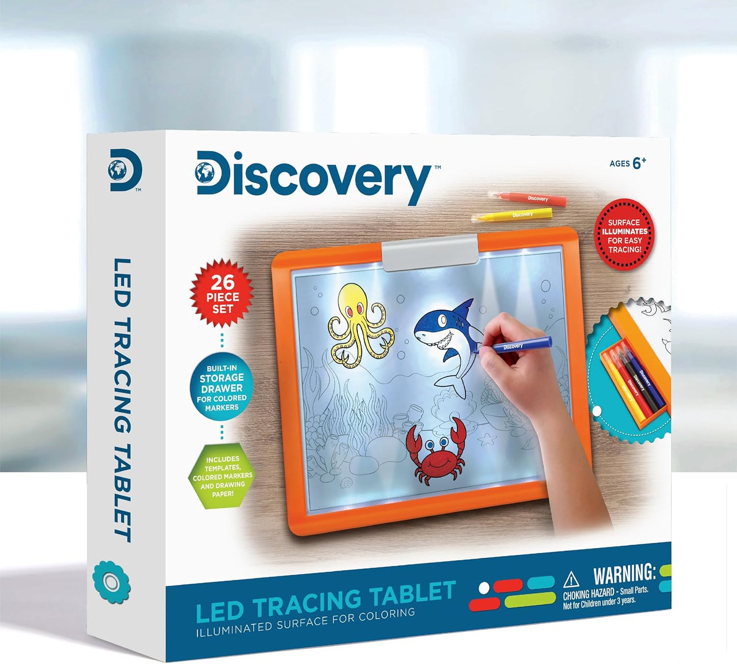 Discovery LED Tracing Tablet, 26-Piece Set with Washable Markers, Tracing & Template Sheets, Battery Powered Doodle Activity Lightboard, Kids Drawing & Sketching Portable Travel Art Set, Toy Gift