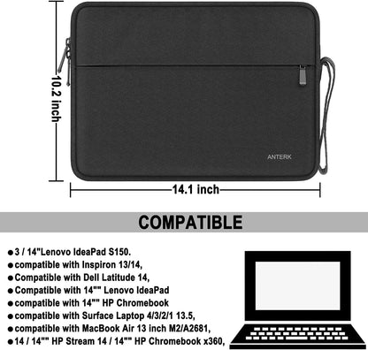 Laptop Sleeve 14 Inch, Water Resistant Traveling Computer Cover with Handle, Shockproof Protective Carrying Laptop Case Compatible for 14 Inch MacBook Air/Pro, HP, Dell, Asus, Lenovo, Black