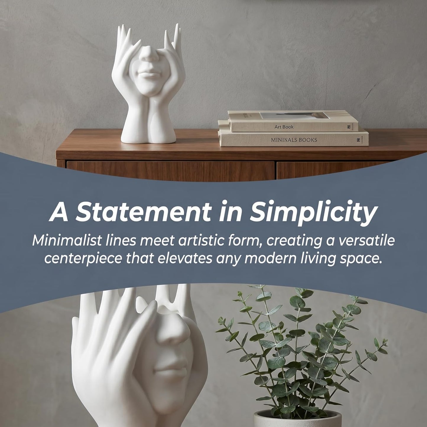 Pen Holder for Desk, Creative Face-Holding Art Sculpture Multi-Functional Organizer, Home Decor Figurine & Artificial Flower Vase Base, Desk Makeup Brush Holder, Unique Gift