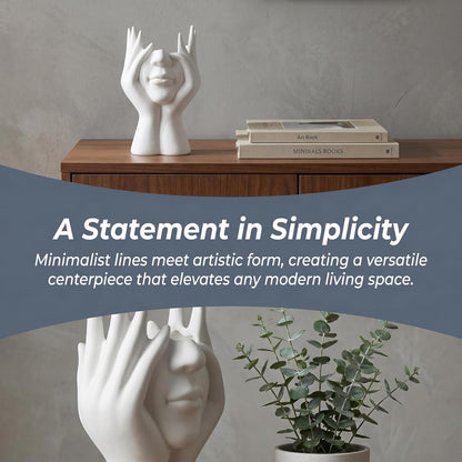 Pen Holder for Desk, Creative Face-Holding Art Sculpture Multi-Functional Organizer, Home Decor Figurine & Artificial Flower Vase Base, Desk Makeup Brush Holder, Unique Gift