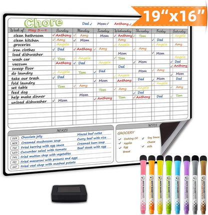 JJPRO Magnetic Dry Erase Chore Chart for Adults:Large Whiteboard16 x19-Chore Chart,Calendar,Meal Board Notes All-in-One,Behavior Chart,Teenagers,White