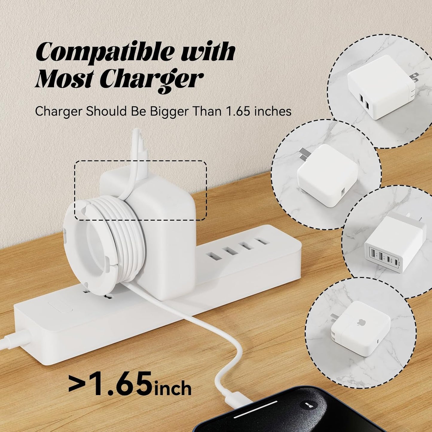 Silicone Collapsible Cord Wrap Foldable Charger Organizer Compatible with MacBook and PC Charger and Adapter, Wired Manager Holder Wrap Winder Cable Management Travel Essentials (Black&White)