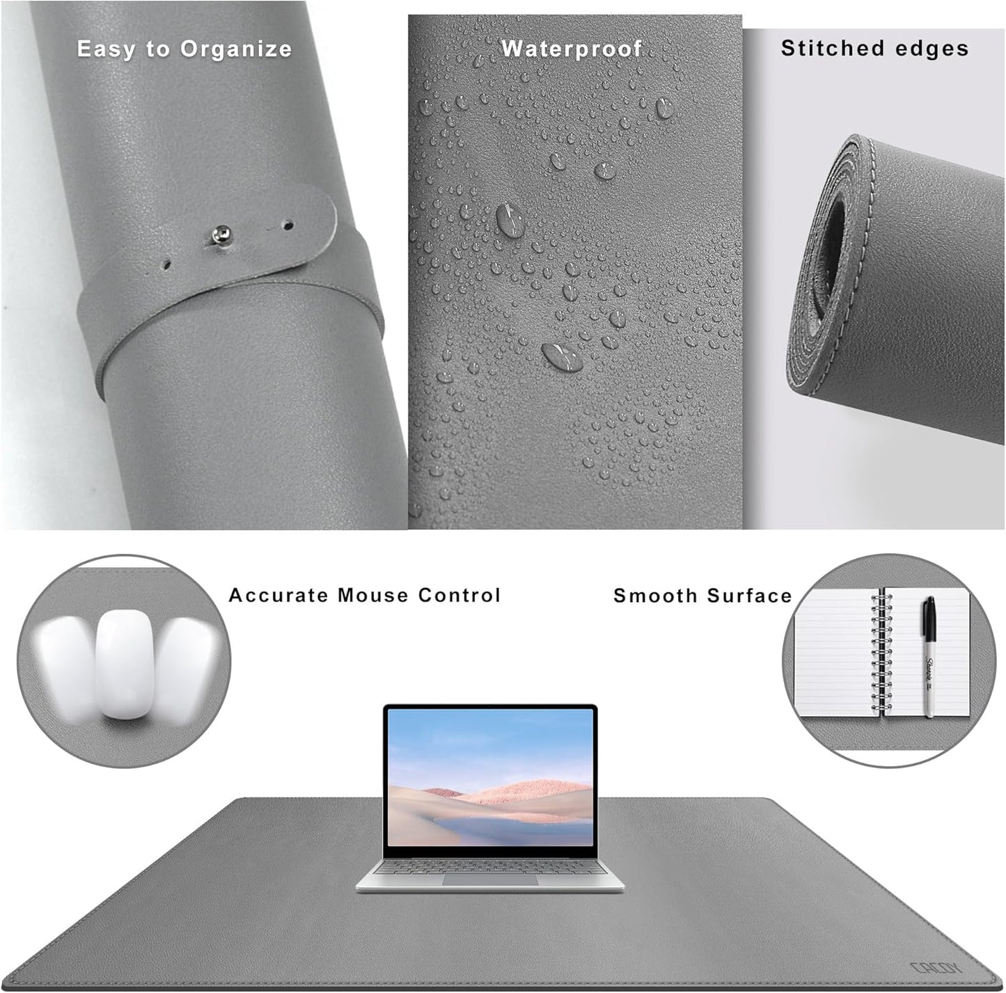 Cacoy 36" x 20" Leather Desk Mat for Home Office, Extra Large PU Leather Desk Pad Blotters, Waterproof Computer Keyboard Mat, Extended Gaming Mouse Pad, Desk Protector for Desktop and PC Laptop, Black