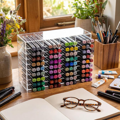 Colingmill Acrylic Marker Organizer for 480 Markers, Extra Large Art Marker Storage Rack for Desk, Durable Pencil Holder Desk Storage for Artists Teachers Students Office Birthday Gifts(Large)