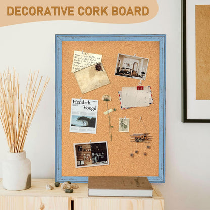 DOLLAR BOSS White Cork Board for Wall - 24 X 18 Inches, Rustic Wooden Frame Bulletin Board, Decorative Hanging Pin Board for Office & Home Decor