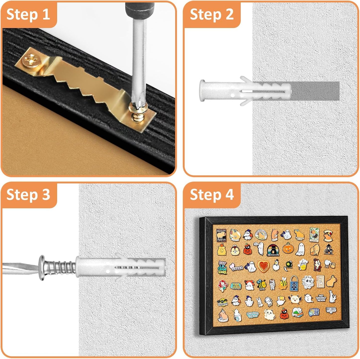tutata Enamel Pin Display Board, 16'' x 12'' Pin Display Frame, Lapel Pin Holder, Wall Mounted Cork Board for Brooch Pin Storage