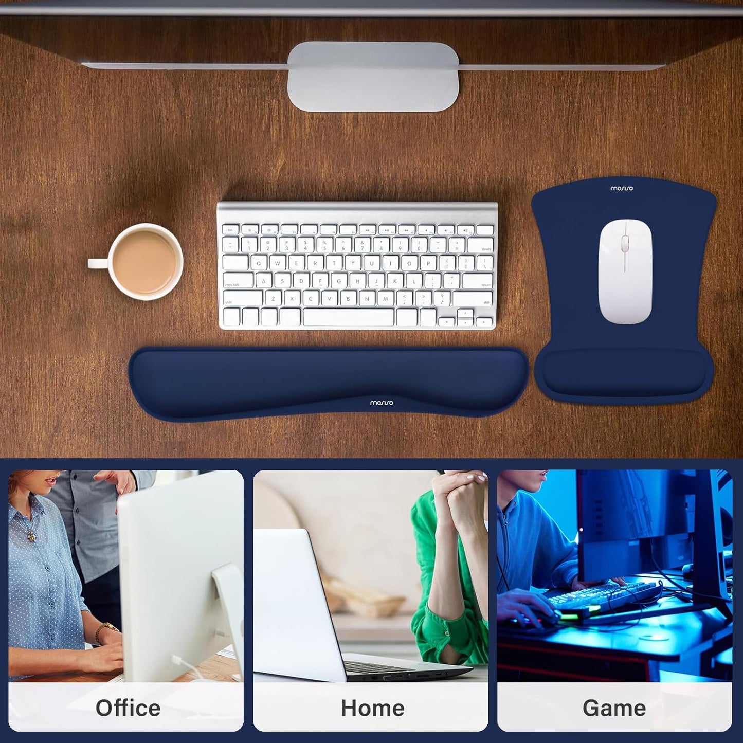 MOSISO Wrist Rest Support for Mouse Pad & Keyboard Set, Ergonomic Mousepad Non-Slip Base Home/Office Pain Relief & Easy Typing Cushion with Neoprene Cloth & Raised Memory Foam, Black