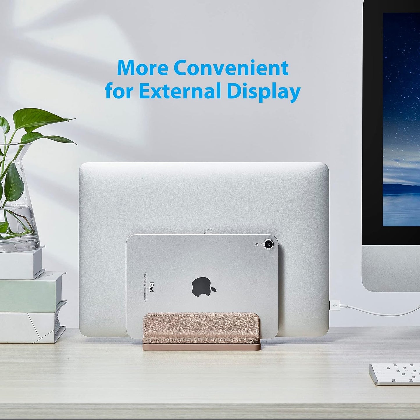 Leather Vertical Laptop Stand,Dual Laptop Holder Stand,Laptop Organizer with Adjustable Dock (18-26mm/0.7-1 in) for All MacBook/Tablet/Surface/Dell/iPad (Apricot)