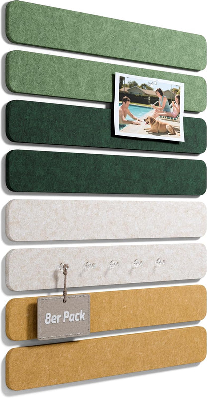 Fluxynara Cork Board Alternative Felt Strip Board 8-Pack 13"x2", Office Pin Board with 50 Push Pins, Adhesive Install for Bedroom Door & Home Office(Linen Dusk)