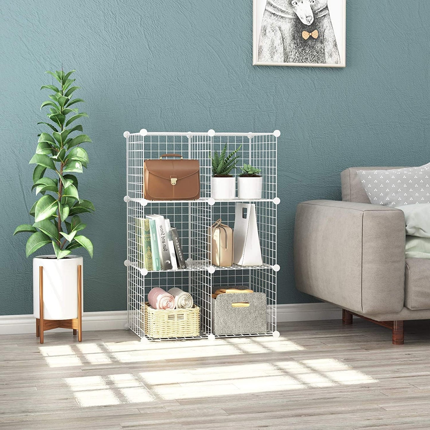C&AHOME Wire Cube Storage, 6 - Cube Organizer Metal C Grids, Modular Shelves Units, Storage Bins Shelving, Closet Organizer, Ideal for Home, Office, Living Room, 36.6”L x 12.4”W x 36.6”H Black