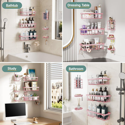 Veken Shower Caddy 6-Pack, Advanced Rustproof Design, No Drilling Adhesive Shelves, Rack with Soap Holder, Large Capacity Bathroom Organizers and Storage, Wall-Mounted Kitchen & Home Decor
