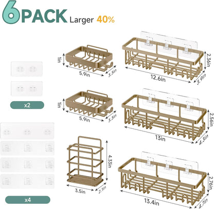 Veken Shower Caddy 6-Pack, Advanced Rustproof Design, No Drilling Adhesive Shelves, Rack with Soap Holder, Large Capacity Bathroom Organizers and Storage, Wall-Mounted Kitchen & Home Decor