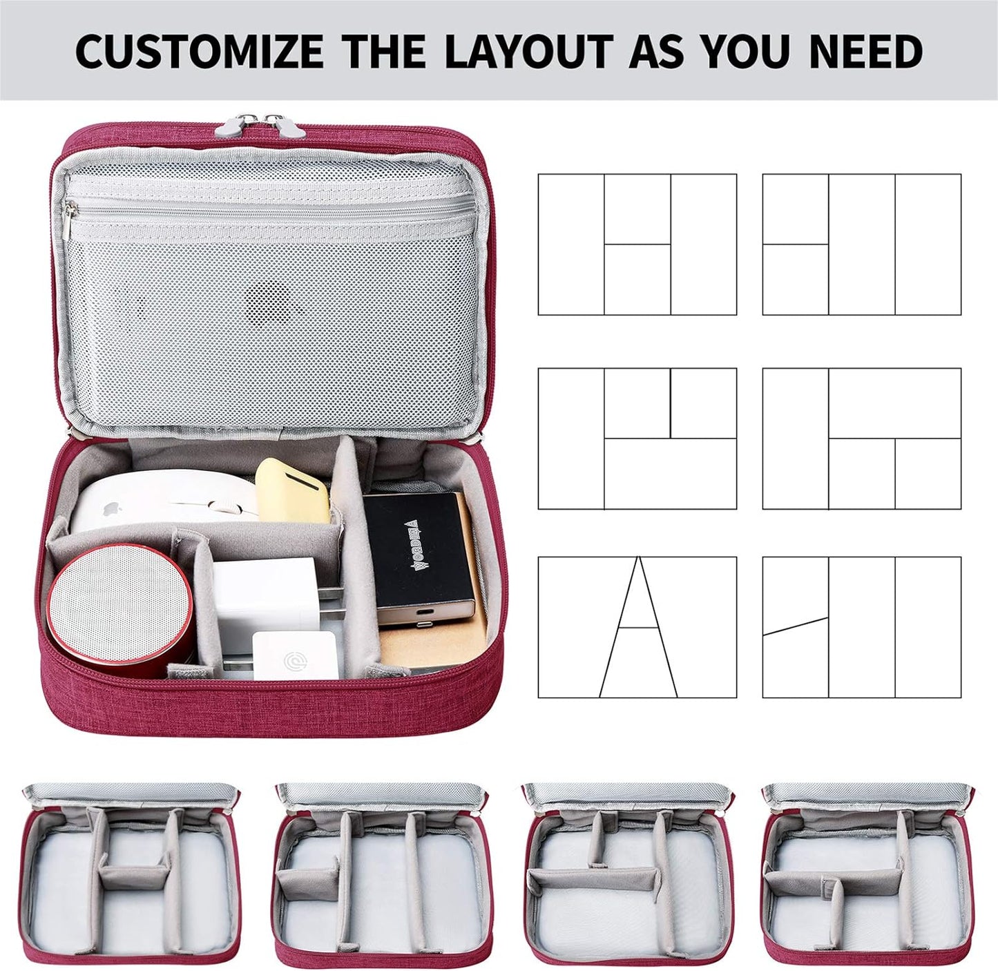 Lanola Travel Cable Organizer Bag, Electronic Accessories Case Portable Double Layer Cable Storage Bag for Cord,phone,Charger, Flash Drive, Phone, SD Card,Personal Items - (Purple)