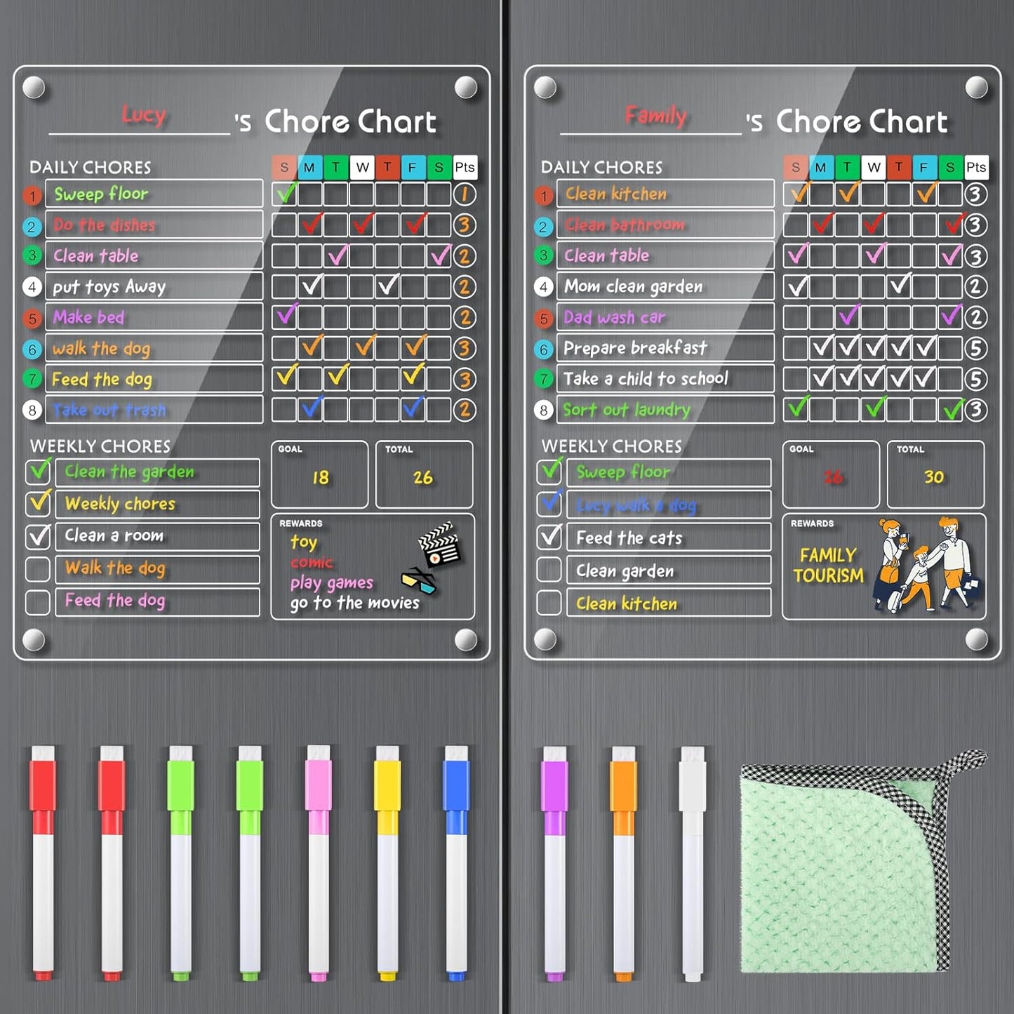 Acrylic Magnetic Chore Chart for Kids/Teens/Adults, 9.5"x12", Reusable Chore Checklist & Responsibility Tracker (1 Pack)