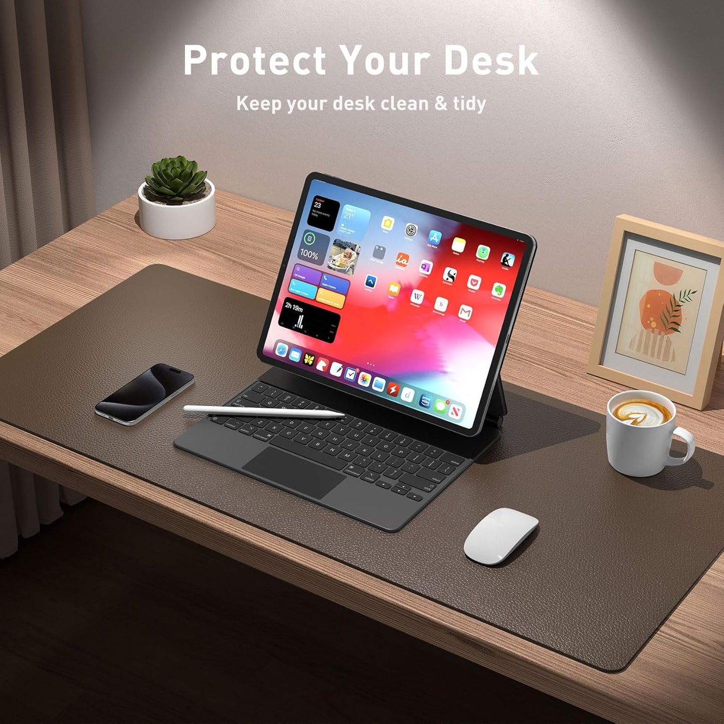 Aothia Leather Desk Pad Protector, Mouse Pad, Office Desk Mat, Non-Slip PU Leather Desk Blotter, Laptop Desk Pad, Waterproof Desk Writing Pad for Office and Home (Brown,23.6" x 13.7") - Colors B