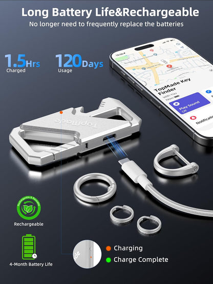 Keychain, Works with Apple Find My, Heavy Duty Key Chains Carabiner Bottle Opener, Car Key Finder with GPS Tracker, Rechargeable Bluetooth Key FinderTracker for Luggage, Bags, Backpack etc, Black