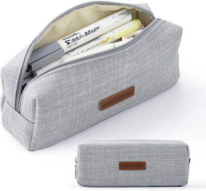 ANGOOBABY Small Pencil Case Student Pencil Pouch Coin Pouch Cosmetic Bag Office Stationery Organizer For Teen School-Beige