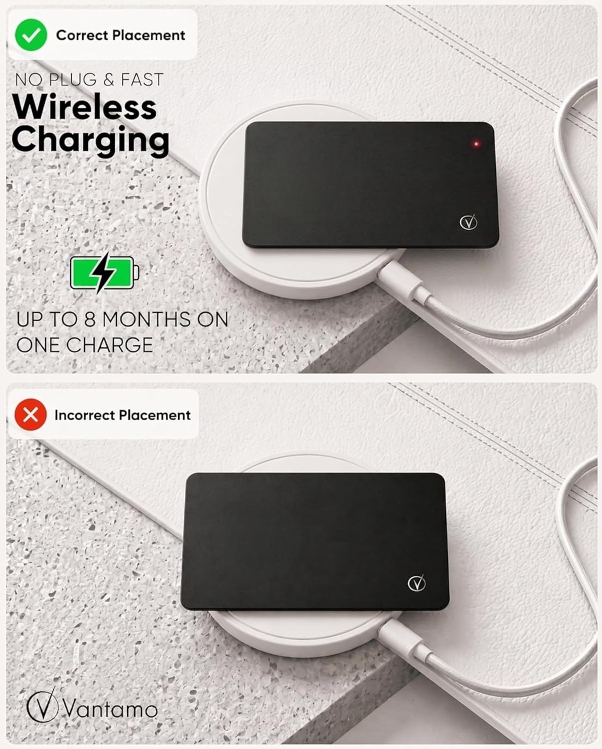 Vantamo Ultra-Thin Wallet Tracker Card, Apple MFi Certified, IP68 Waterproof Bluetooth Smart Card Wallet Tracker & Passport, Works with Apple Find My, Wireless Charging, iOS Only