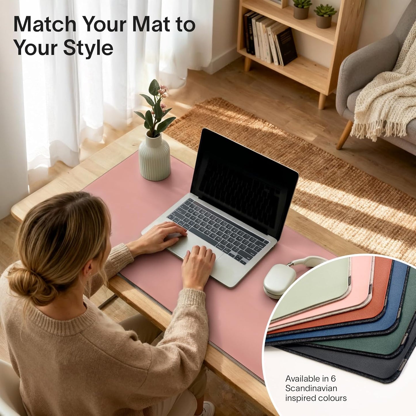 Nordik Felt and Leather Desk Mat - Willow Haze Sage - 35x17 Inch Felt and Vegan Leather Desk Blotter with Document Hideaway - Large Computer Mats for Desktop - Ideal Keyboard Mat for Office and Home
