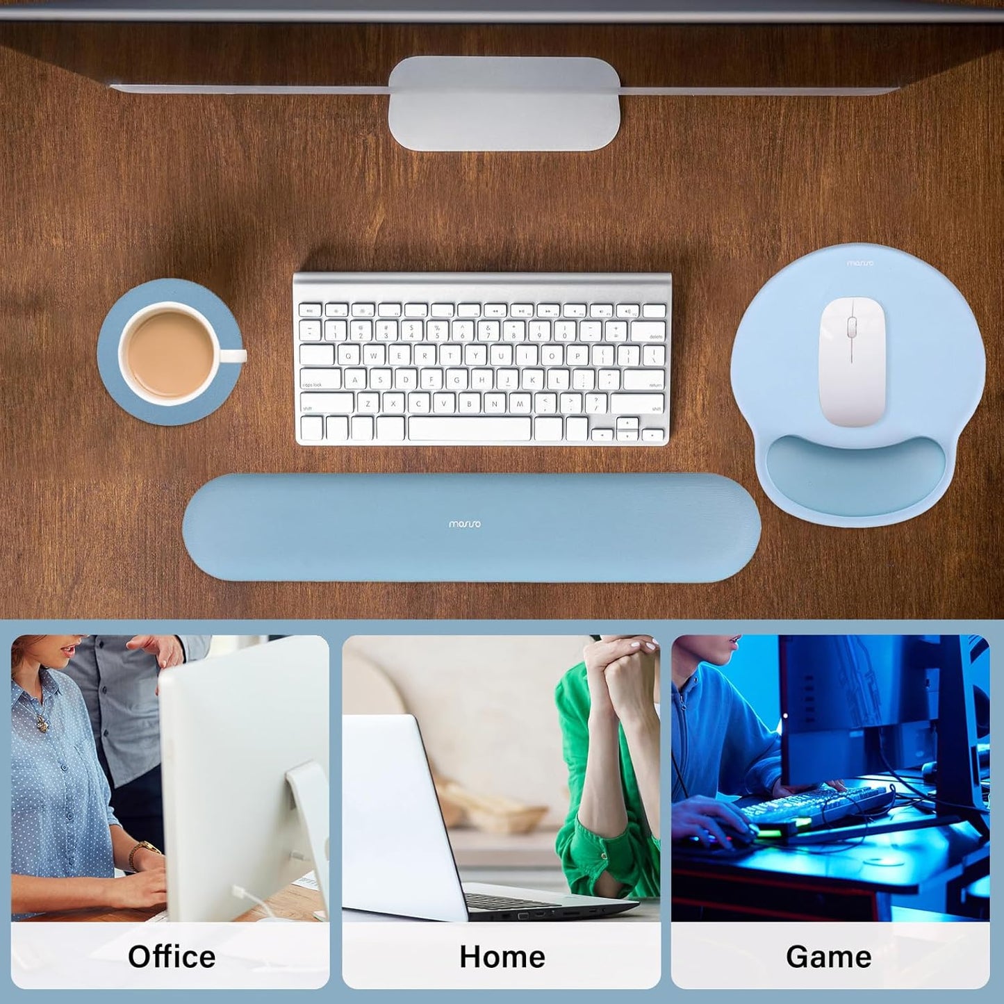 MOSISO Wrist Rest Support for Mouse Pad&Keyboard Set, Circle Curved Ergonomic Mousepad&Coaster Non-Slip Base Home/Office Pain Relief&Easy Typing Pad with Soft Cloth&Silicone Lining, Antique Green
